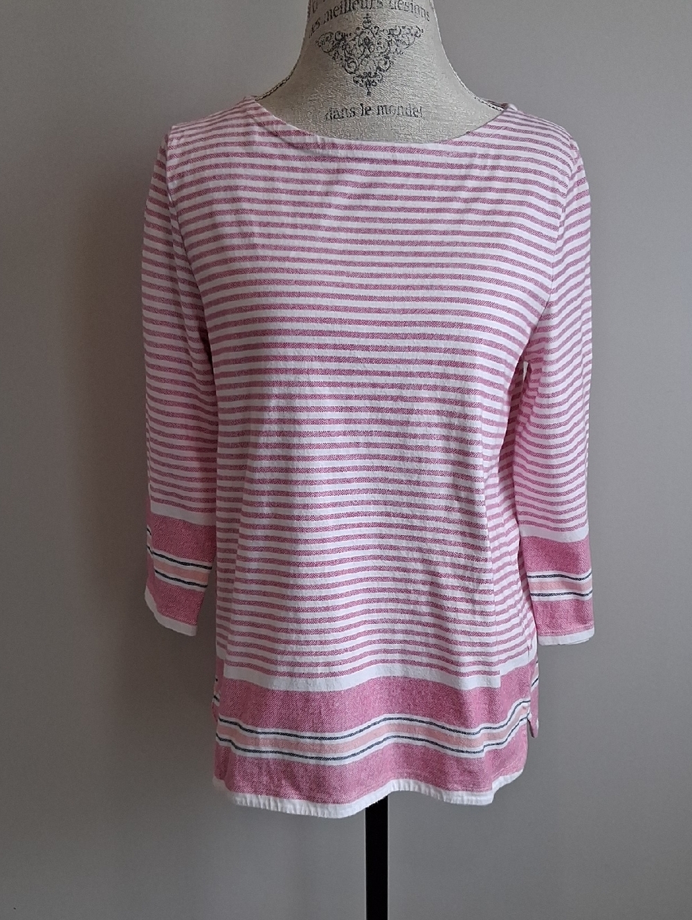 Talbots Pink and White Striped Boatneck Long Sleeve Top